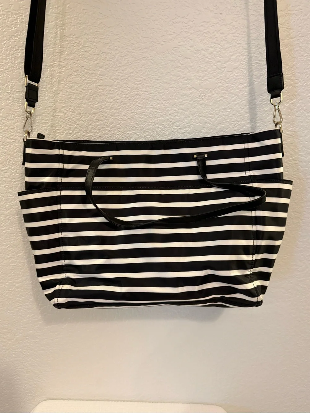 Kate Spade New York Black White Stripe Nylon Diaper Bag + Changing Pad